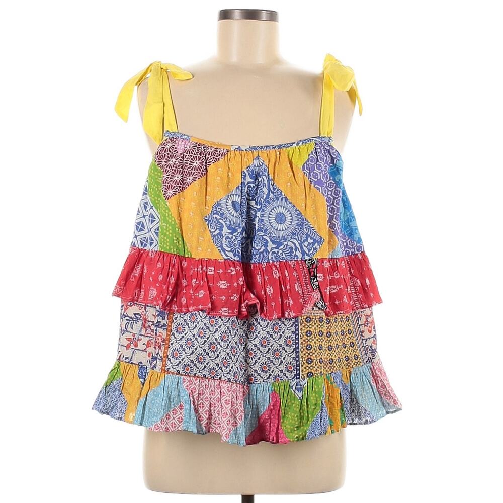ANTHROPOLOGIE Let Me Be ruffle tiered patchwork boho tank top summery blouse 6